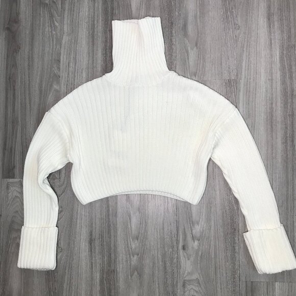 Zara Ivory Chunky Knit Crop Turtle Neck Sweater Womens XS - Picture 1 of 8